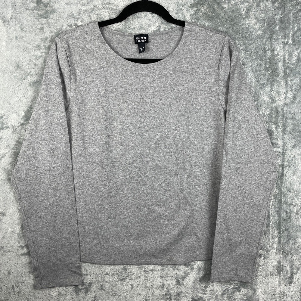 Eileen Fisher Long Sleeve Top Gray Women's Large Rayon/Spandex Capsule Basic Tee